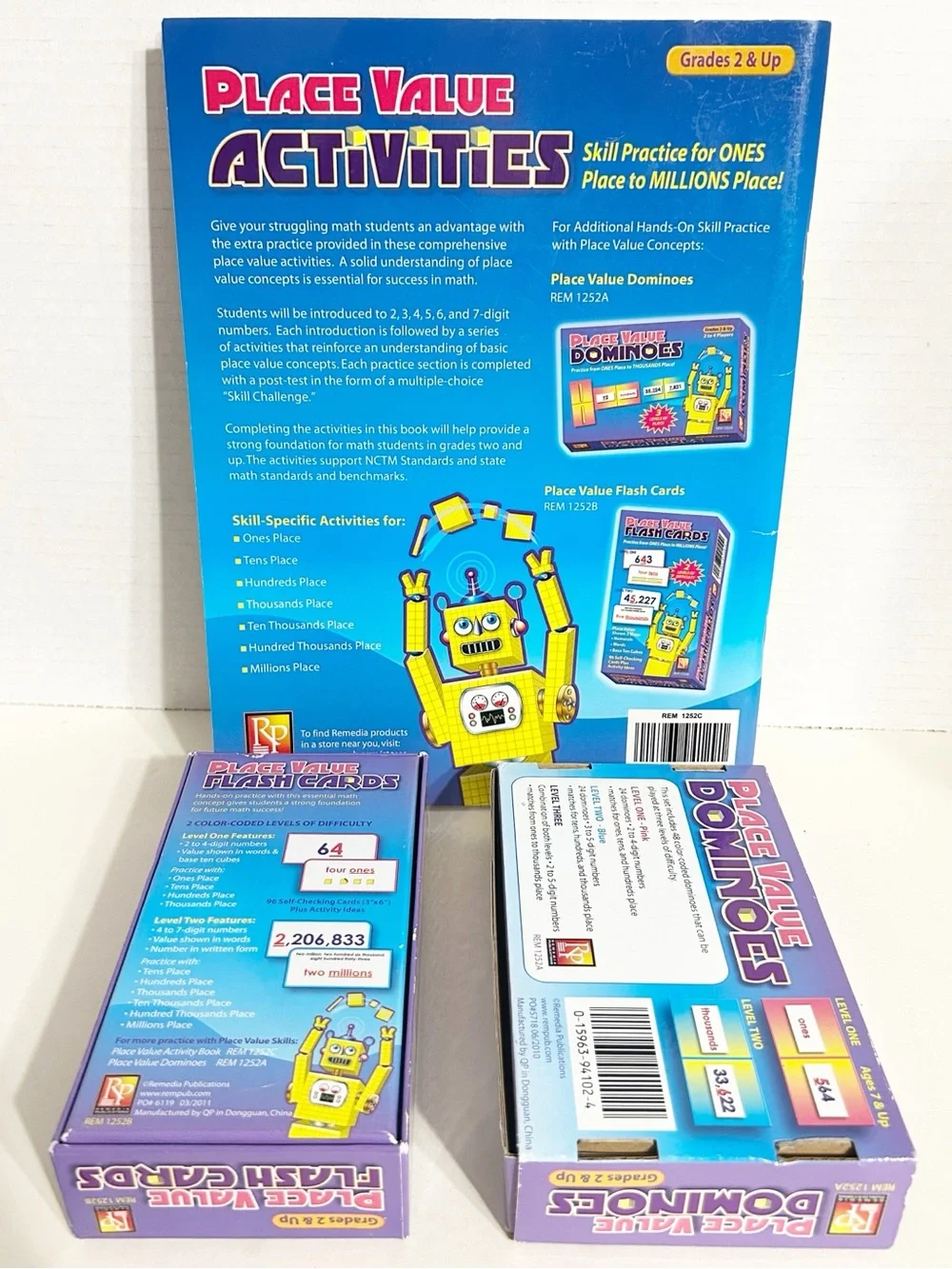 Remedia Publications Place Value Math Bundle Activities Book Flash Card Dominoes